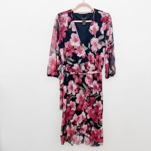 Kate and Lily Womens Dress Size 16W Navy‎ Pink Floral Midi Wrap Boho Romantic